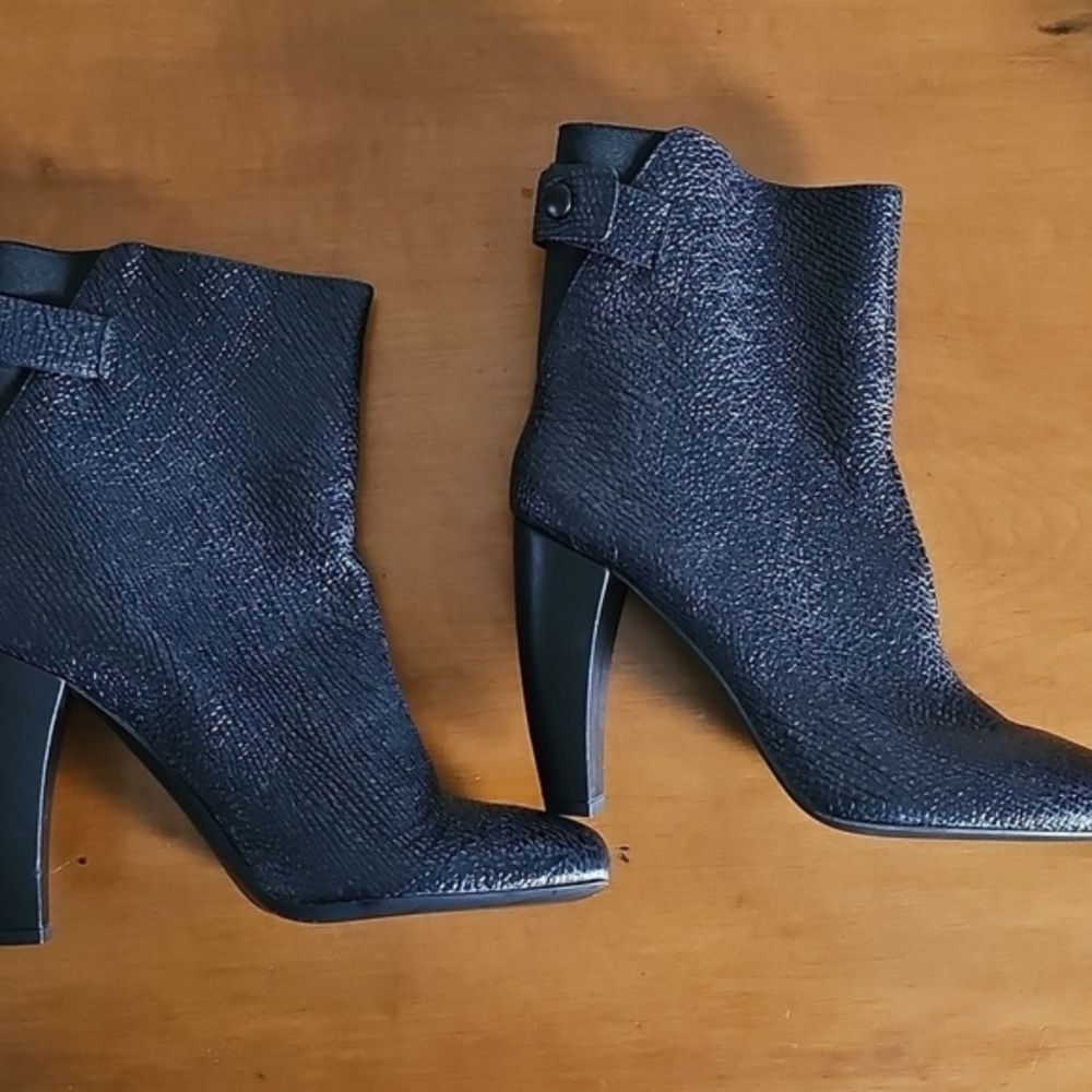 Tibi Snake Embossed Leather Ankle Boots Black High Heel Size 9